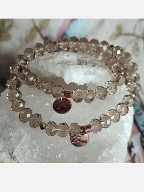 Erimish Pair of Faceted Champagne Crystal Stretch Bracelets Set Of 2